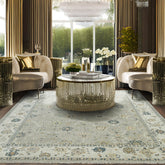 2' 5''x10'  Gray Beige Blue Color Hand Knotted Oushak Wool Traditional Oriental Rug